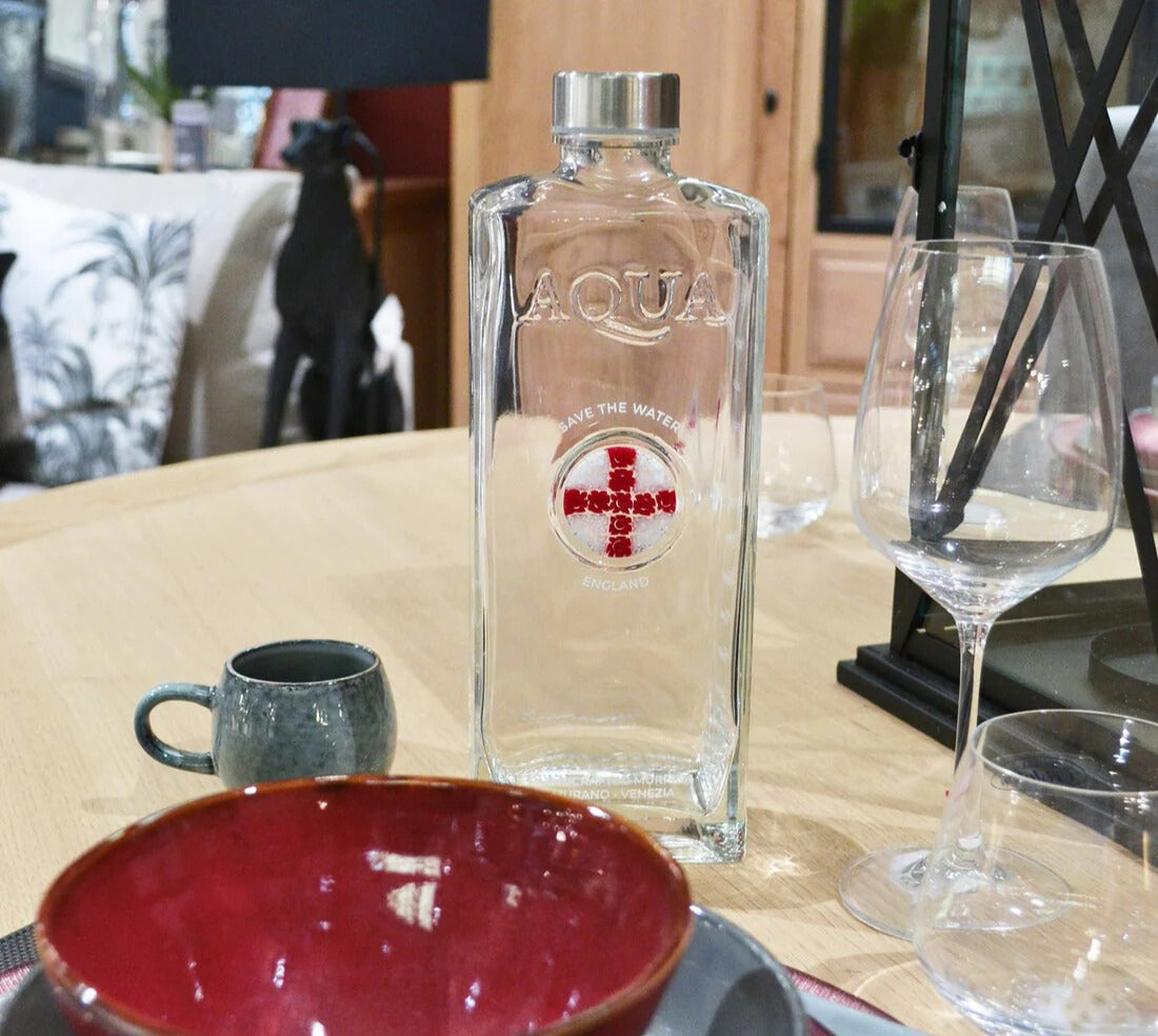 Glass Bottle with Murrina Glass of Murano – England Flag.
