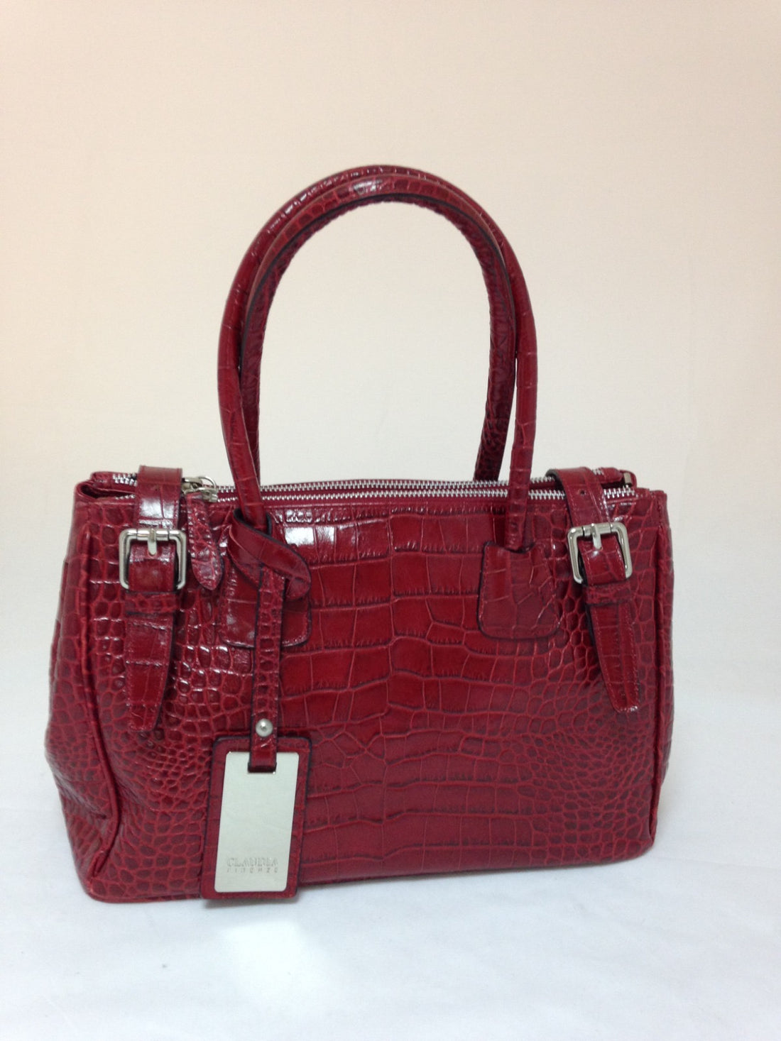 Claudia Firenze - Ladies Corporate Bag, Crocodile Embossed, Red, with Buckles