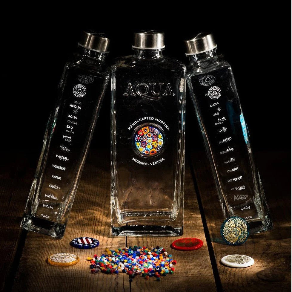 Glass Bottle with Murrina Glass of Murano - Multicolour Red.