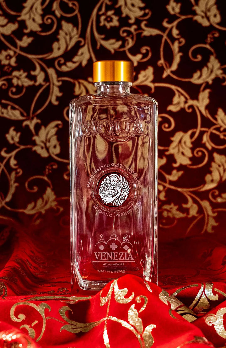 Glass Bottle with Amber Murano Glass Medallion decorated with White Lion.