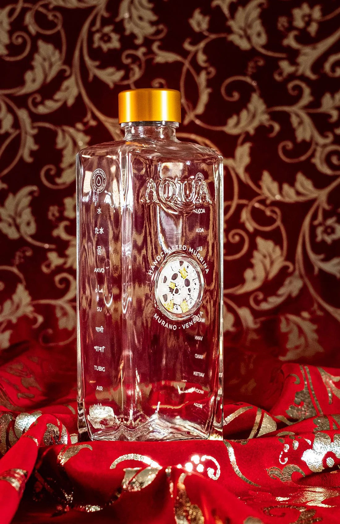 Glass Bottle with Murrina Glass of Murano - White & Gold 24Kt, Logo Venezia.