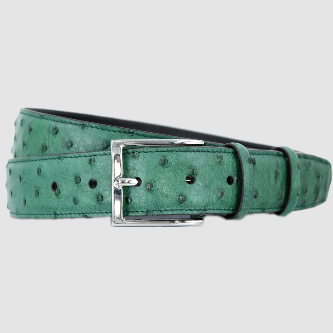 Cintura Uomo in vera pelle di Struzzo Verde Bosco Personalizzabile