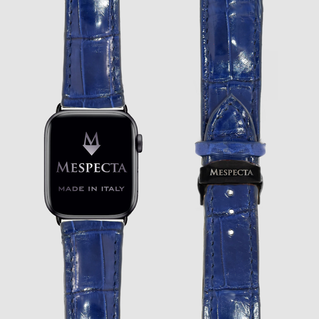 Cinturino Apple Watch in Pelle di Coccodrillo blu zaffiro– Personalizzabile (Ultra, Serie 4–10, SE)