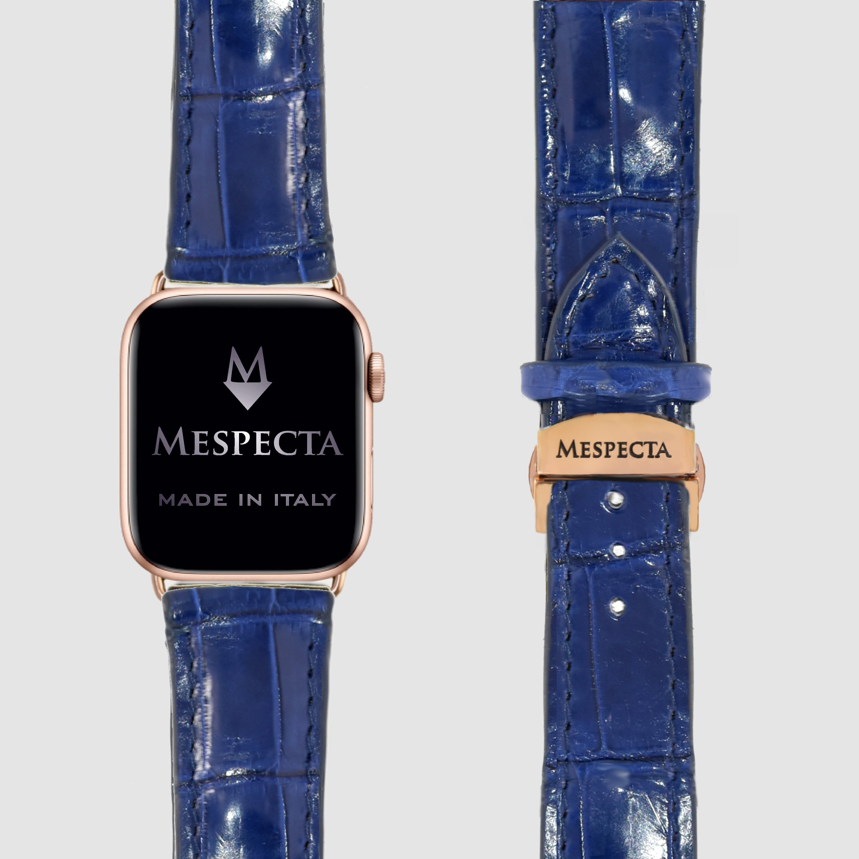Cinturino Apple Watch in Pelle di Coccodrillo blu zaffiro– Personalizzabile (Ultra, Serie 4–10, SE)