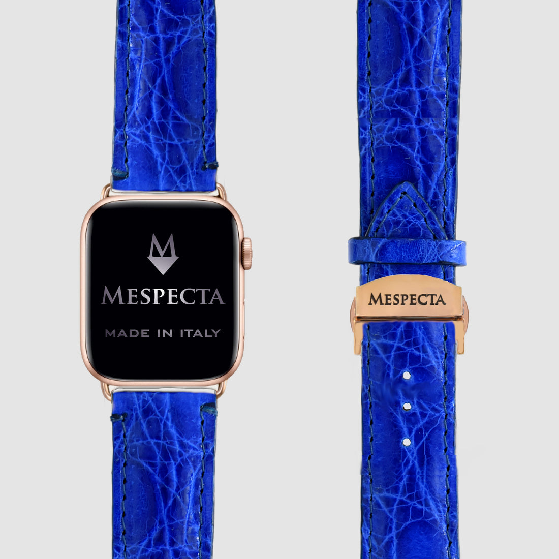 Cinturino Apple Watch in Pelle di Coccodrillo Blu Elettrico – Personalizzabile (Ultra, Serie 4–10, SE)