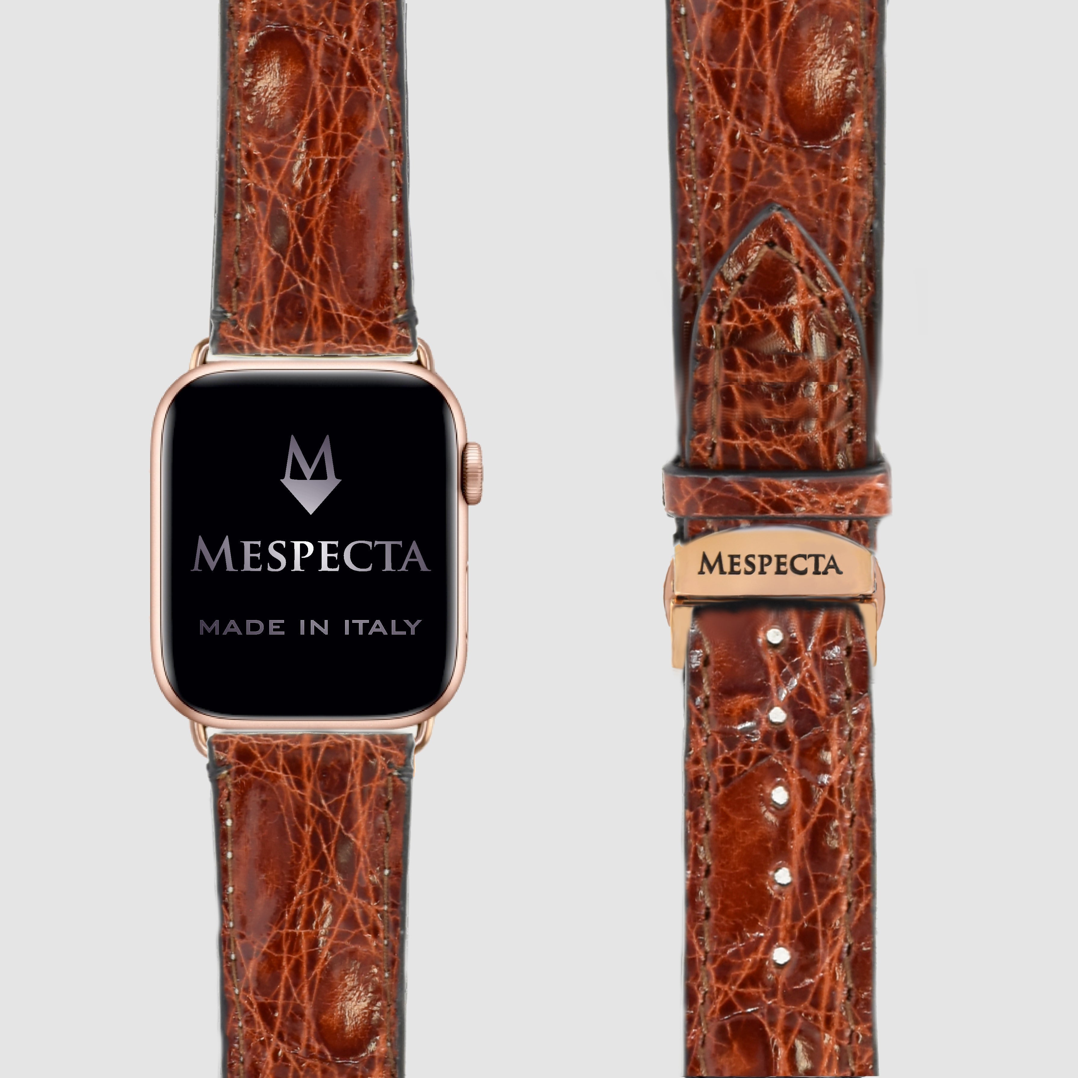 Cinturino Apple Watch in Pelle di Coccodrillo Marrone Chiaro – Personalizzabile (Ultra, Serie 4–10, SE)