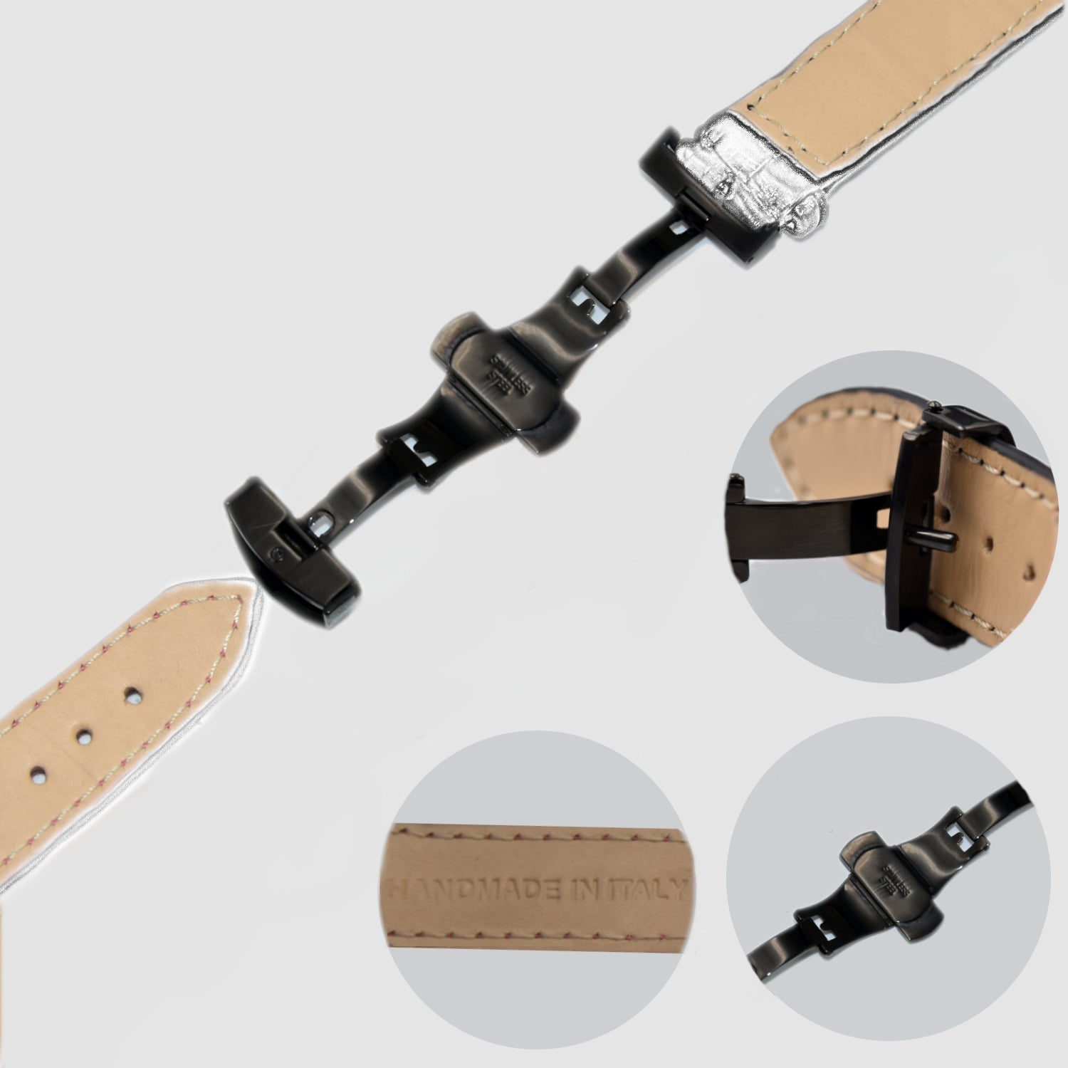 Cinturino Apple Watch in Pelle di Pitone nero – Personalizzabile (Ultra, Serie 4–10, SE)