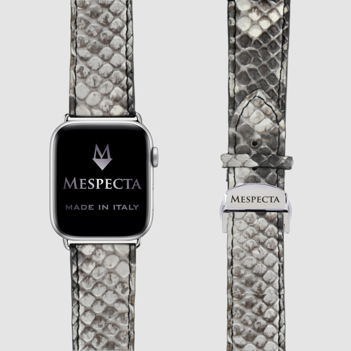 Cinturino Apple Watch in Pelle di Pitone Marmo bianco nero– Personalizzabile (Ultra, Serie 4–10, SE)
