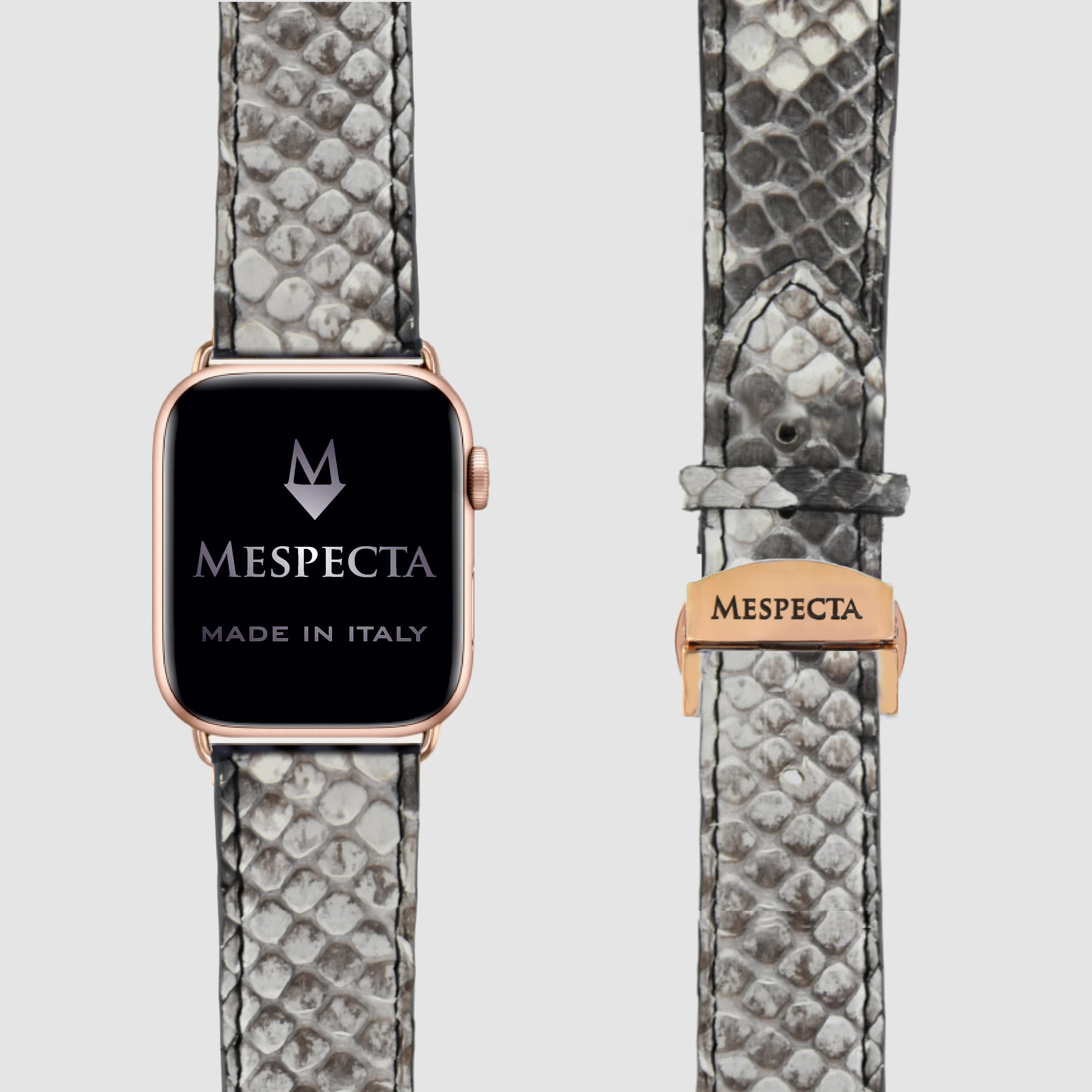 Cinturino Apple Watch in Pelle di Pitone Marmo bianco nero– Personalizzabile (Ultra, Serie 4–10, SE)