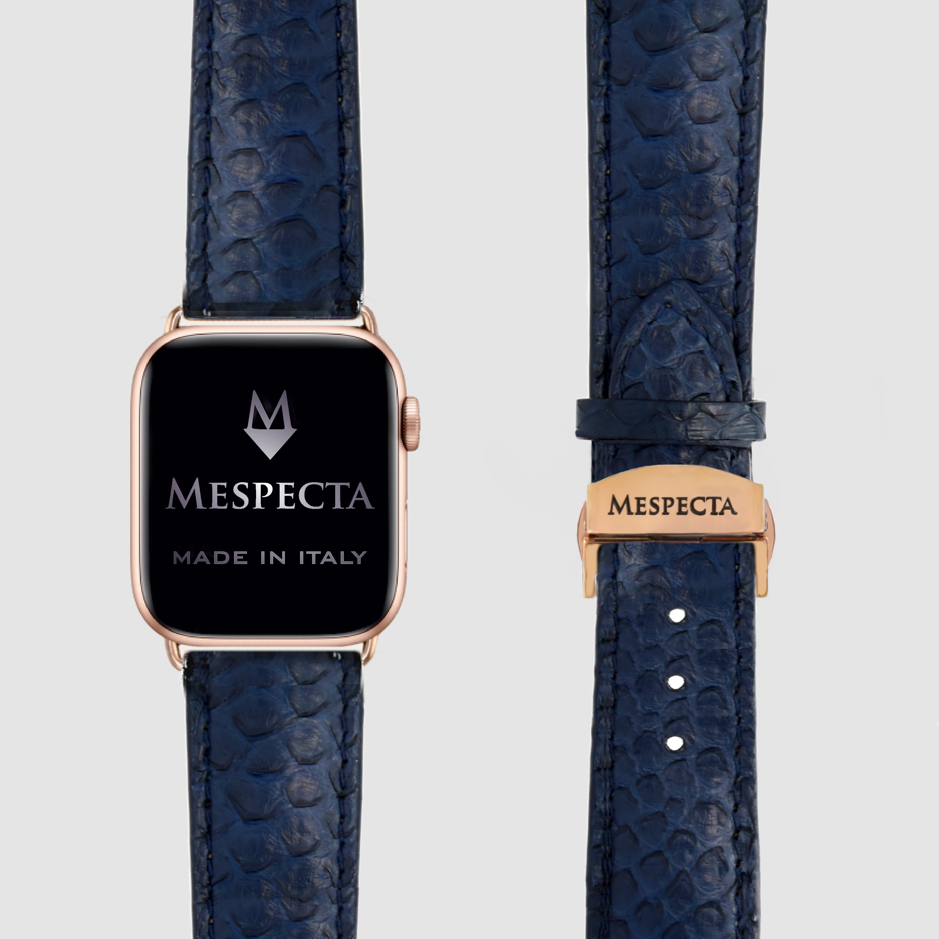 Cinturino Apple Watch in Pelle di Pitone blu navy– Personalizzabile (Ultra, Serie 4–10, SE)