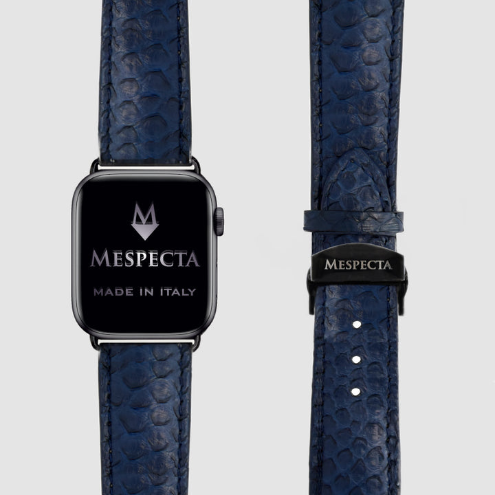 Cinturino Apple Watch in Pelle di Pitone blu navy– Personalizzabile (Ultra, Serie 4–10, SE)