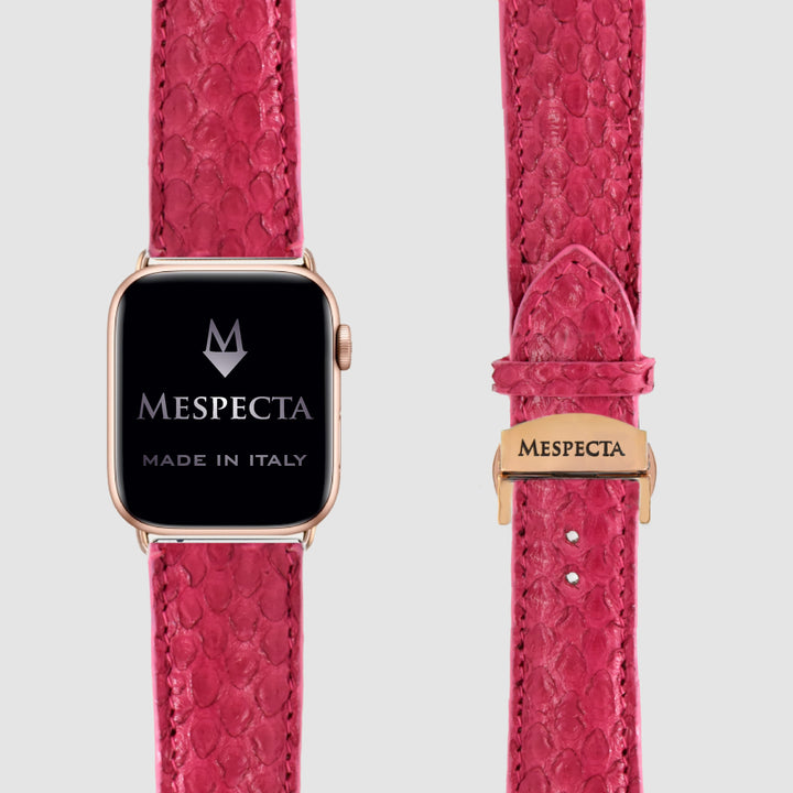 Cinturino Apple Watch in Pelle di Pitone Fucsia – Personalizzabile (Ultra, Serie 4–10, SE)