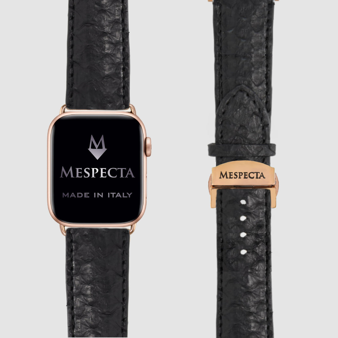 Cinturino Apple Watch in Pelle di Pitone nero – Personalizzabile (Ultra, Serie 4–10, SE)