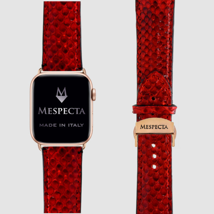 Cinturino Apple Watch in Pelle di Pitone Rosso Personalizzabile (Ultra, Serie 4–10, SE)
