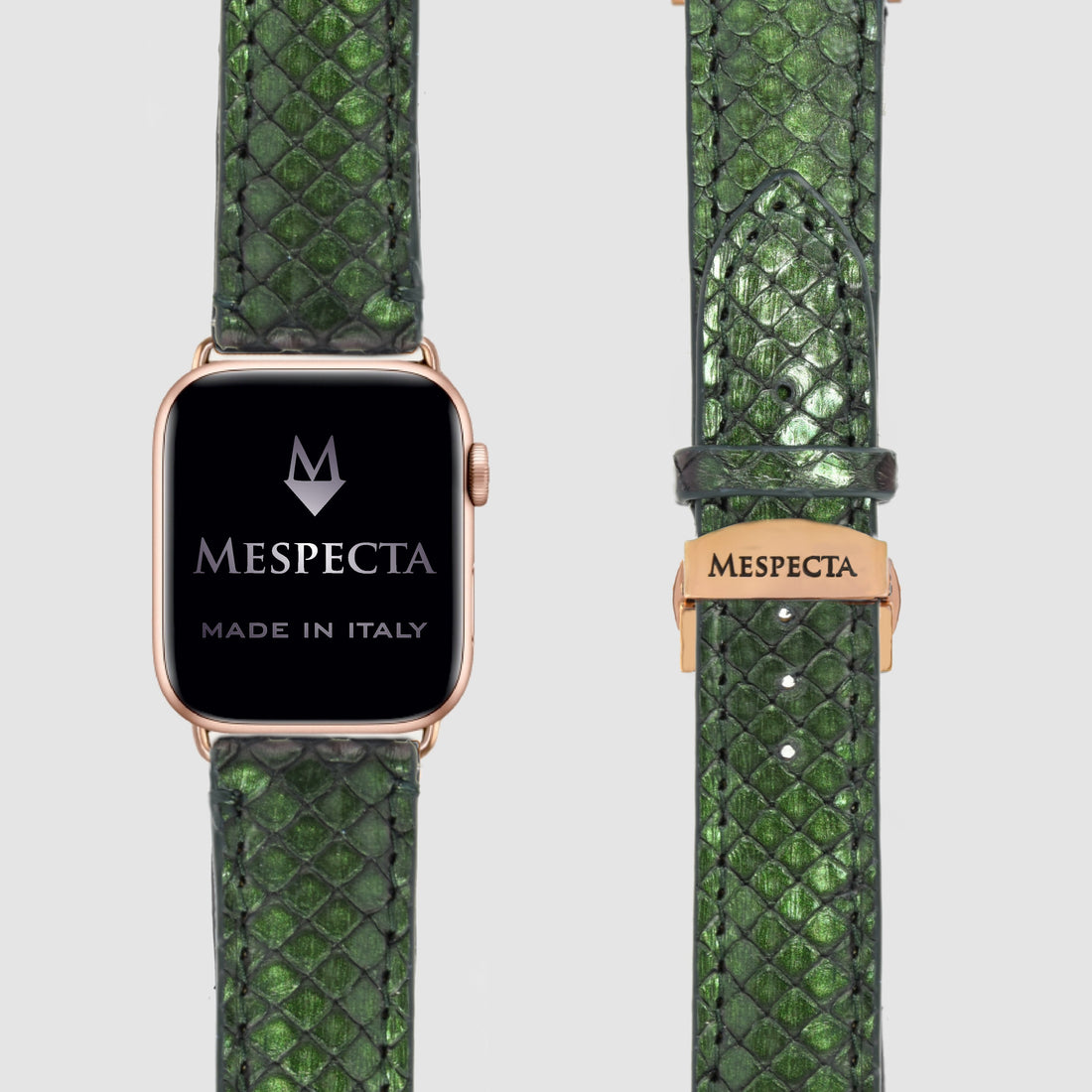 Cinturino Apple Watch in Pelle di Pitone Verde Iridescente – Personalizzabile (Ultra 1 e 2, Serie 4–10, SE)