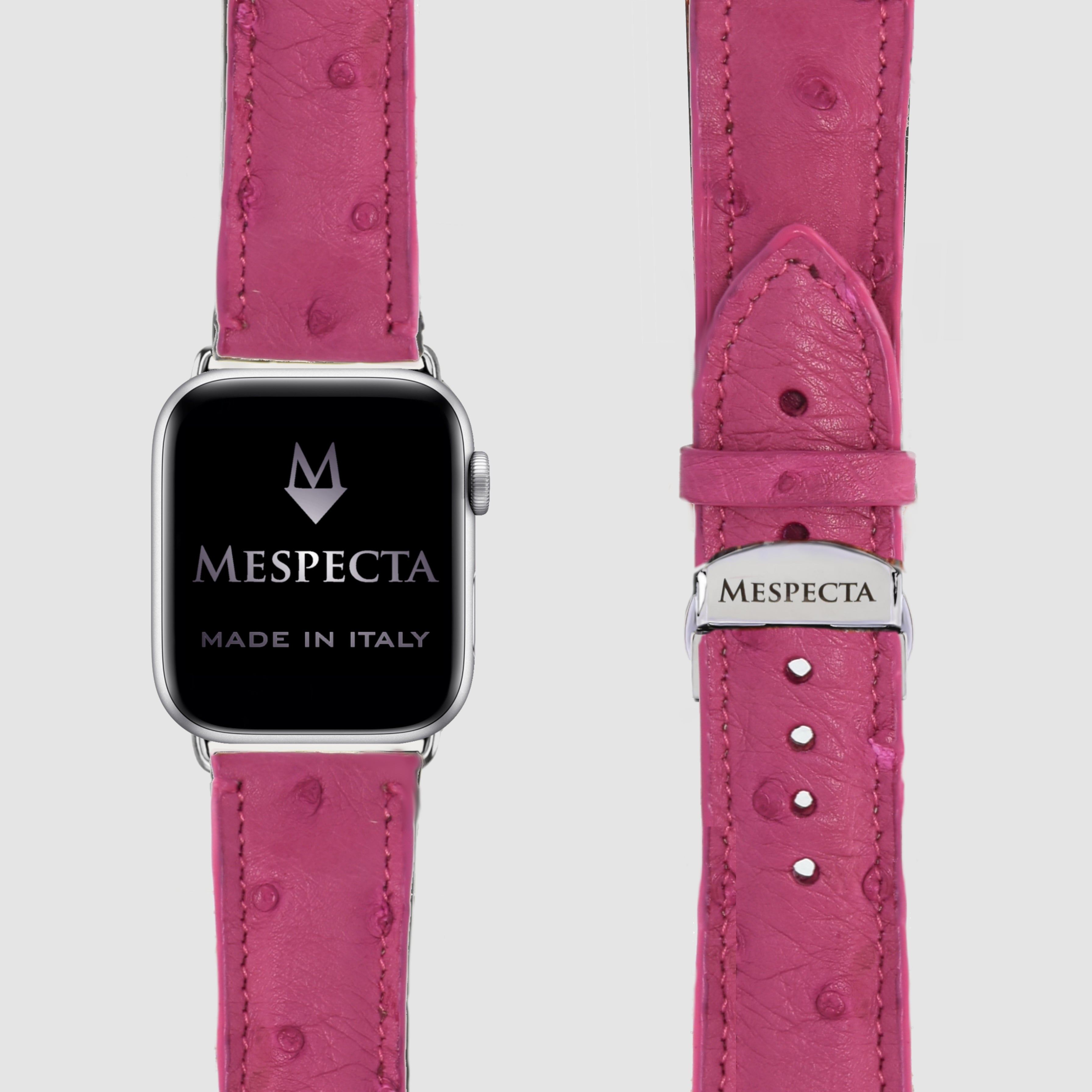 Cinturino Apple Watch in Pelle di struzzo fucsia – Personalizzabile (Ultra, Serie 4–10, SE)
