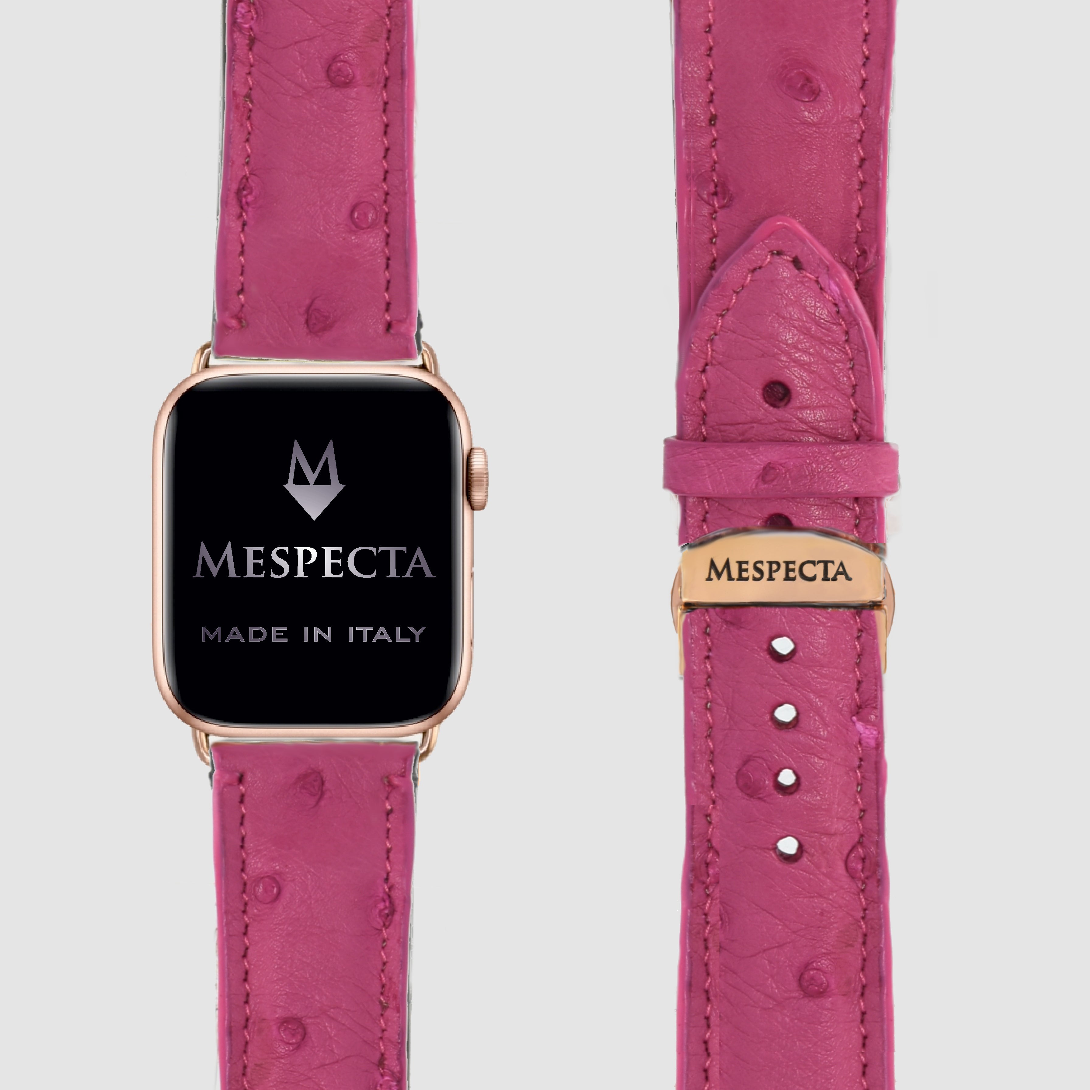Cinturino Apple Watch in Pelle di struzzo fucsia – Personalizzabile (Ultra, Serie 4–10, SE)