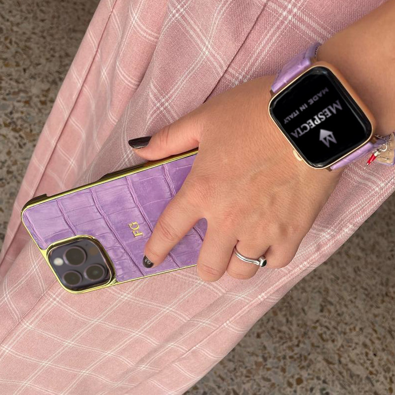 Cinturino Apple Watch Personalizzabile in Pelle di Coccodrillo Lilla – Personalizzabile (Ultra, Serie 4–10, SE)Ultra 2, Ultra, 10, 9, 8, 7, 6, 5, 4, SE  in vera pelle di Coccodrillo Lilla