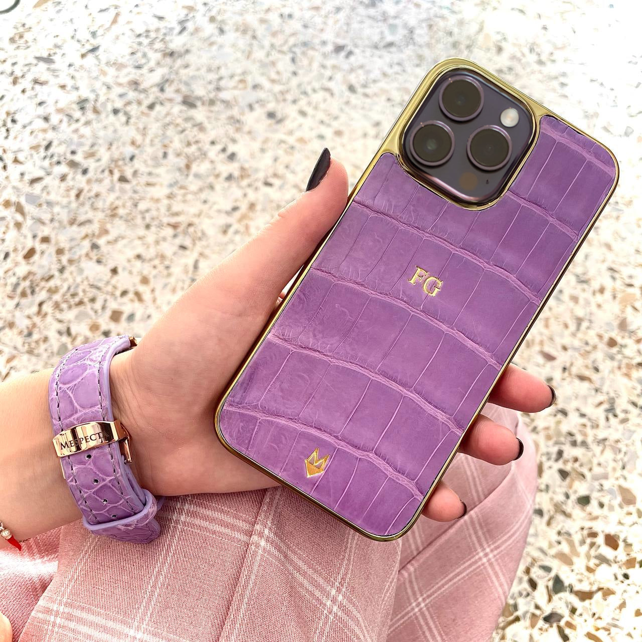 Cinturino Apple Watch Personalizzabile in Pelle di Coccodrillo Lilla – Personalizzabile (Ultra, Serie 4–10, SE)Ultra 2, Ultra, 10, 9, 8, 7, 6, 5, 4, SE  in vera pelle di Coccodrillo Lilla
