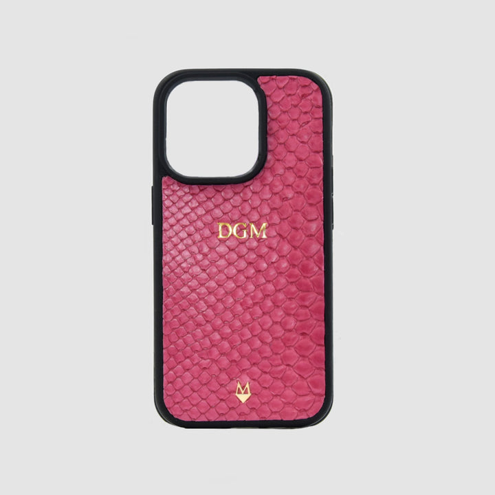 Cover in vera pelle di Pitone Personalizzabile iPhone 17/16/15/14/13/12 Fucsia