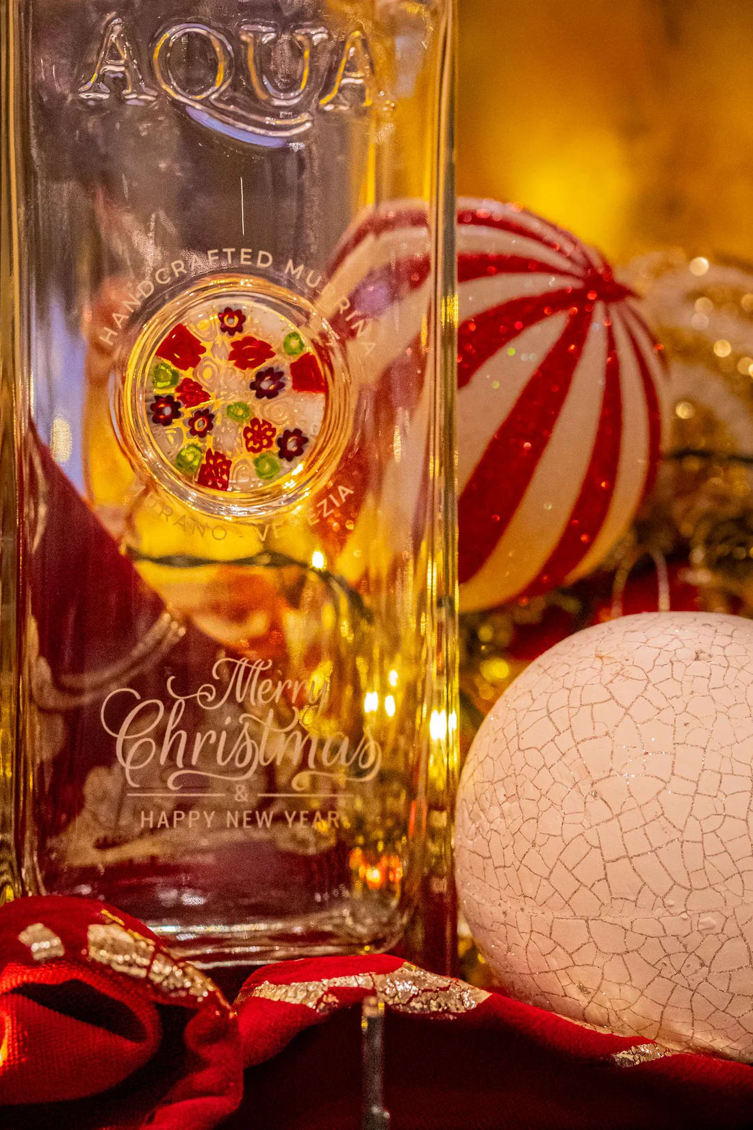 Glass Bottle with Murrina Glass of Murano - Merry Christmas