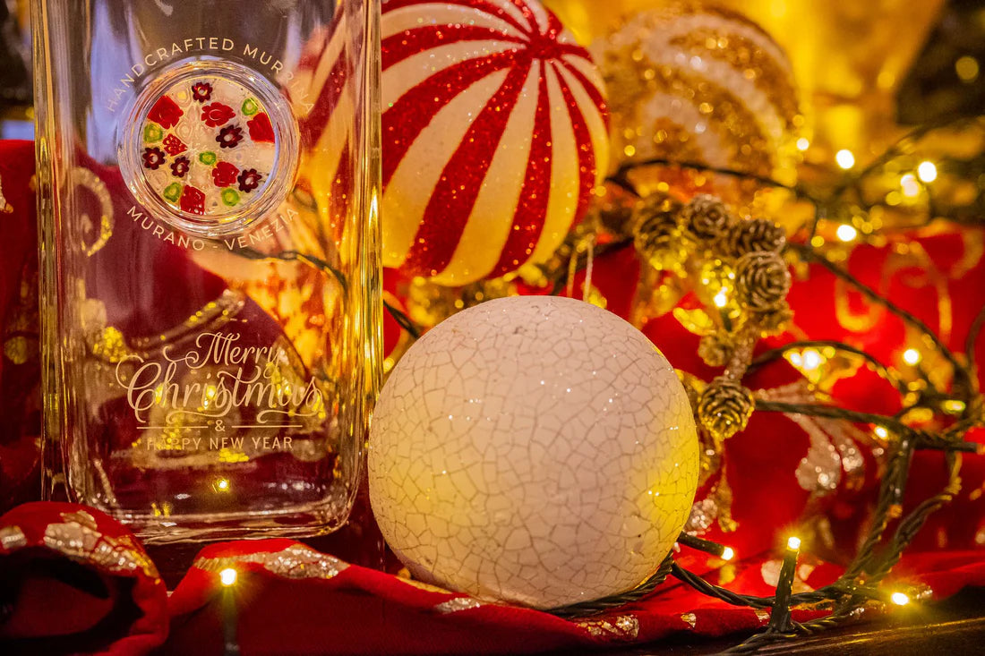 Glass Bottle with Murrina Glass of Murano - Merry Christmas
