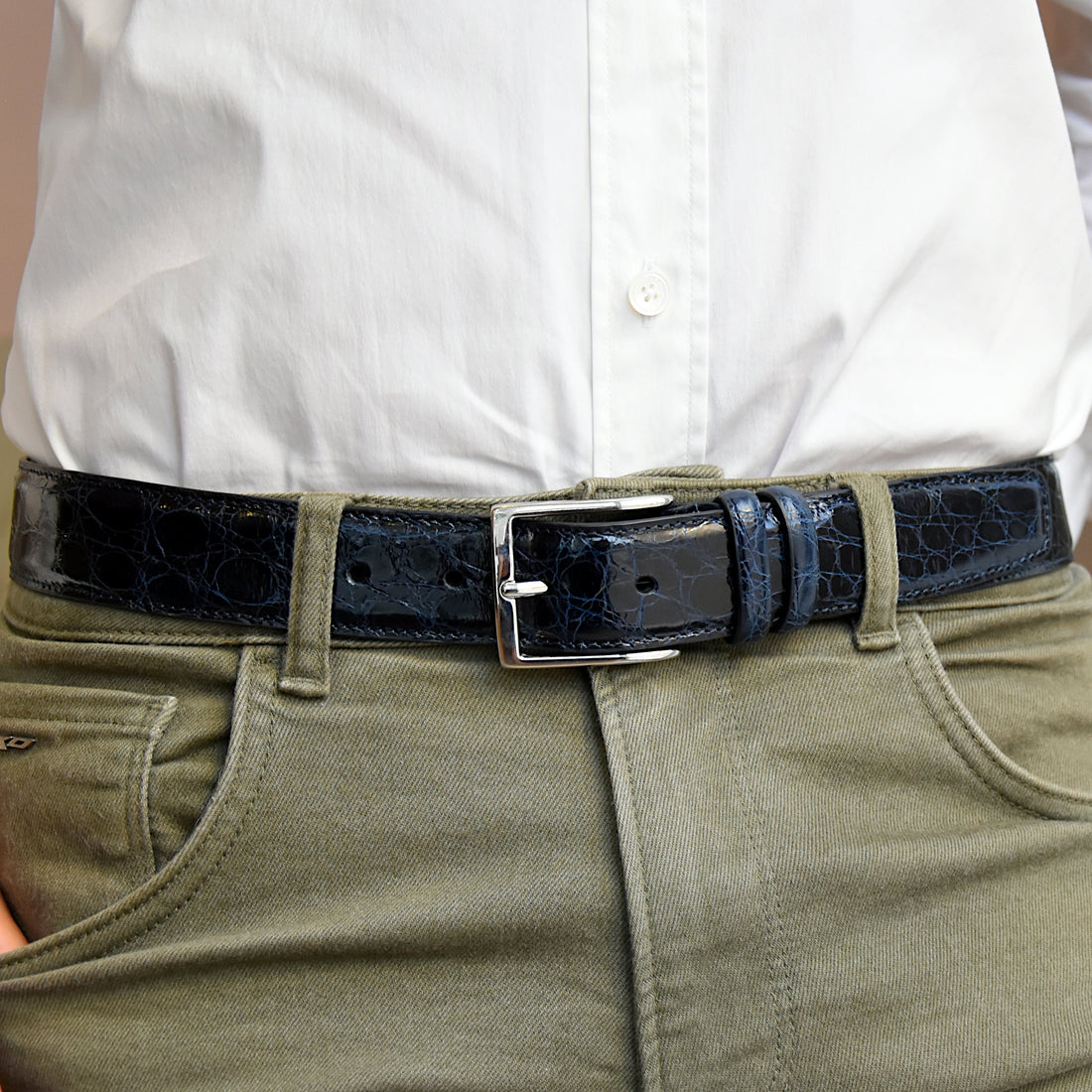 Cintura Uomo in pelle di Coccodrillo Blu Scuro Personalizzabile - MESPECTA Italia