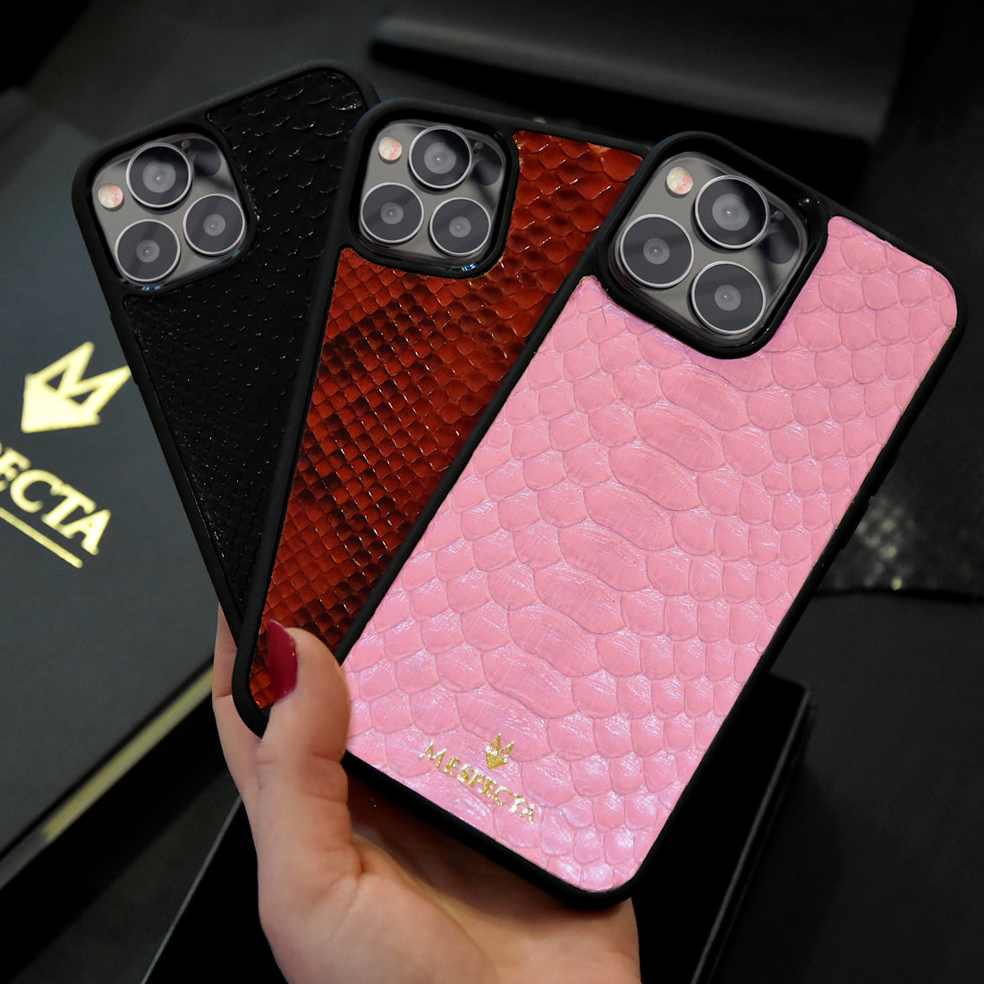 Cover in vera pelle di Pitone Personalizzabile iPhone MagSafe Rosso