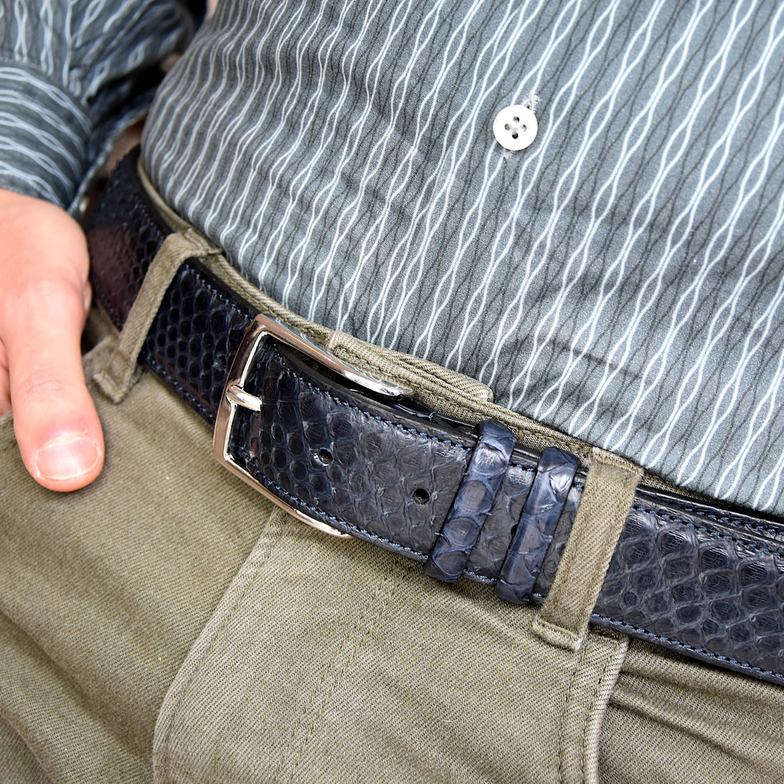 Cintura Uomo in vero Pitone Blu Personalizzabile - MESPECTA Italia
