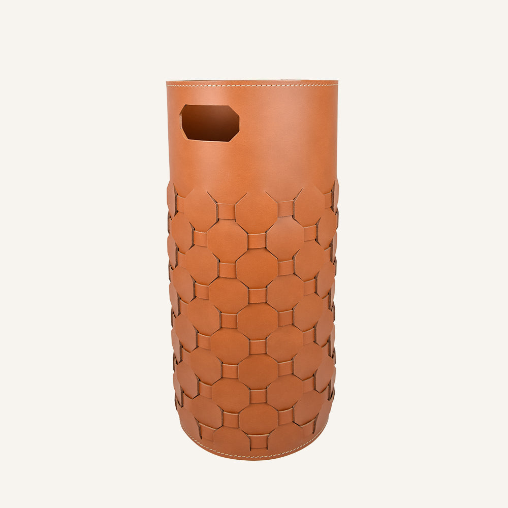 Elegante portaombrelli di cuoio intrecciato LUMIA - Marrone