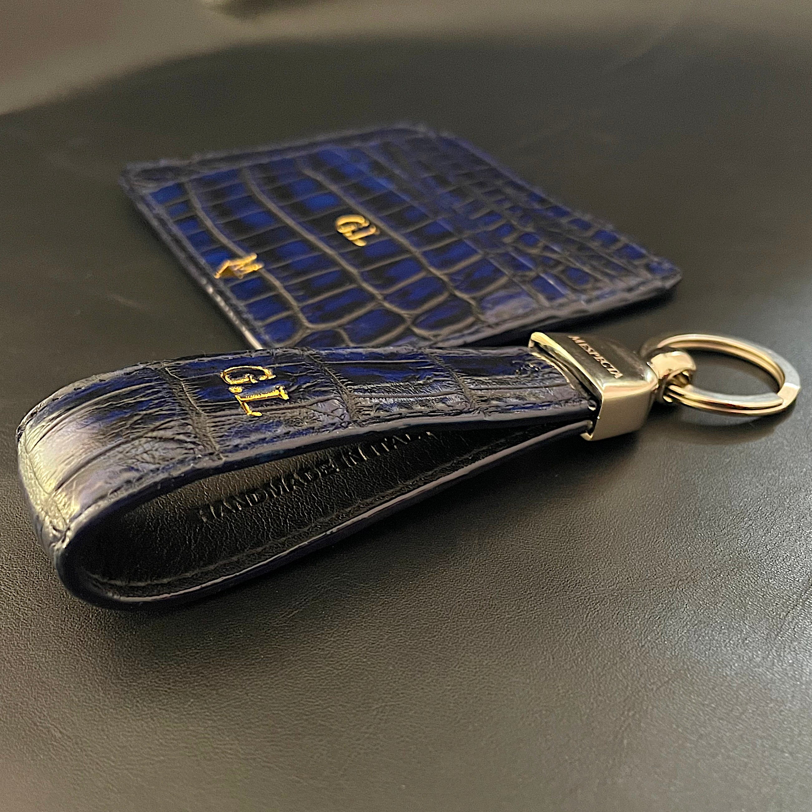 Porta carte in vero Coccodrillo Blu Personalizzabile - MESPECTA Italia