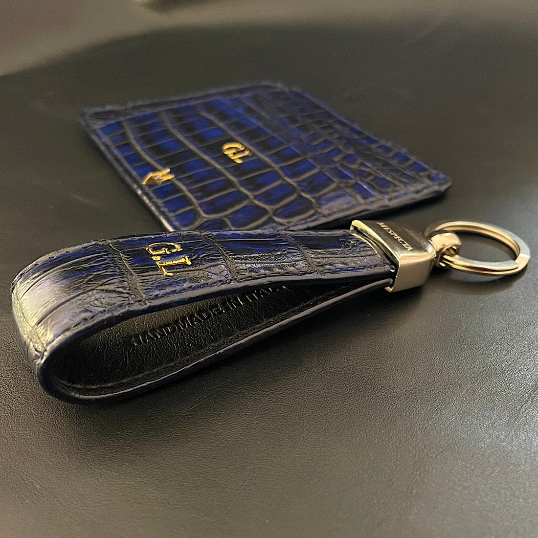Porta carte in vero Coccodrillo Blu Personalizzabile - MESPECTA Italia