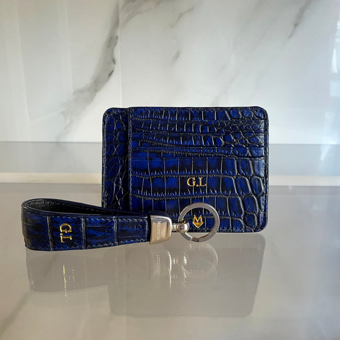 Porta carte in vero Coccodrillo Blu Personalizzabile - MESPECTA Italia