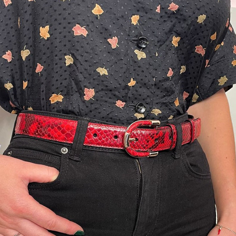 Cintura Donna in vera pelle di Pitone Rosso Personalizzabile