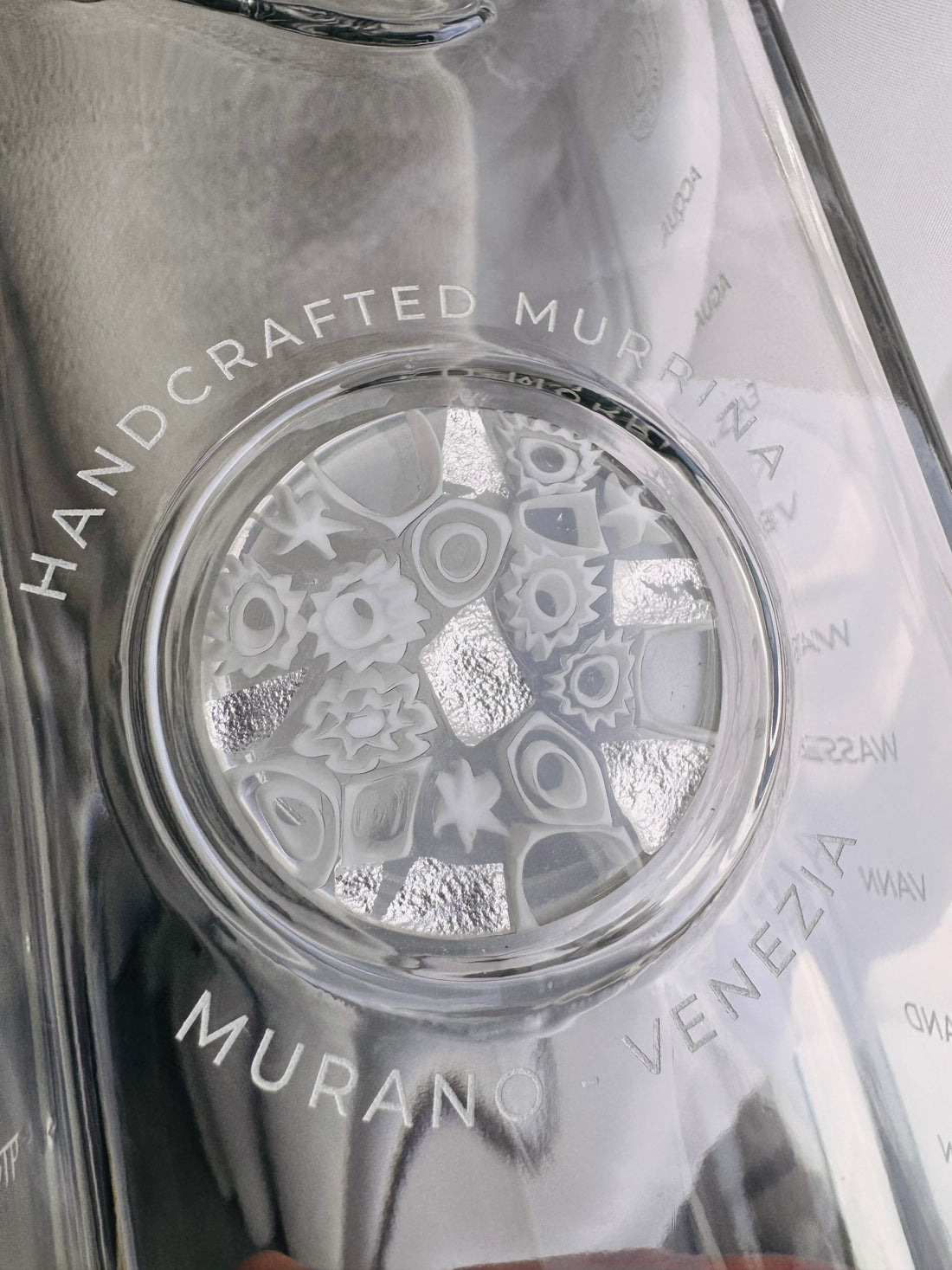 Glass Bottle with Murrina Glass of Murano - Silver Leaf 925