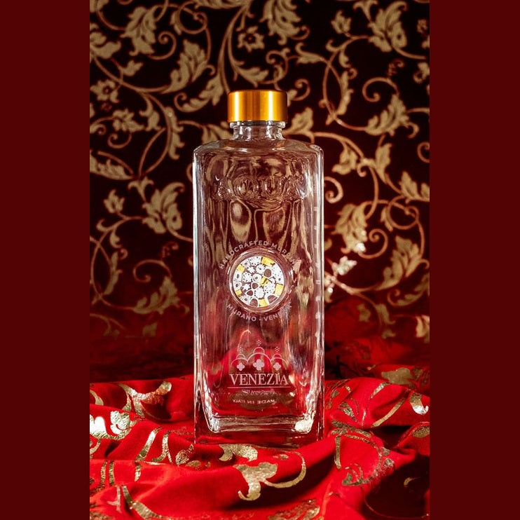 Glass Bottle with Murrina Glass of Murano - White & Gold 24Kt, Logo Venezia.
