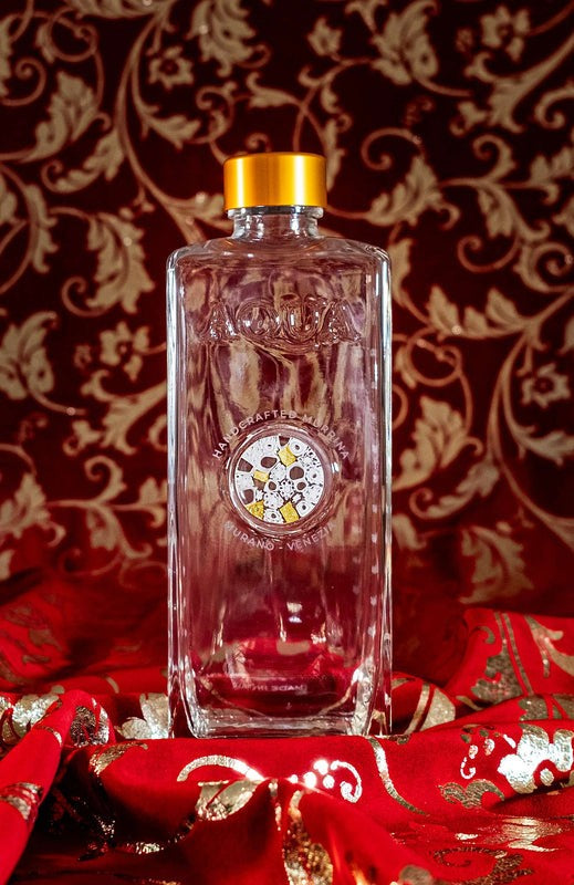 Glass Bottle with Murrina Glass of Murano - White & Gold 24Kt.