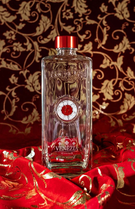 Glass Bottle with Murrina Glass of Murano – White Red.