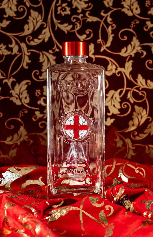 Glass Bottle with Murrina Glass of Murano – England Flag.