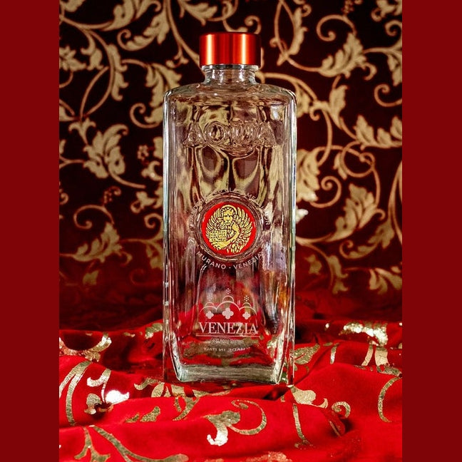 Glass Bottle with Red Murano Glass Medallion with Gold Lion.