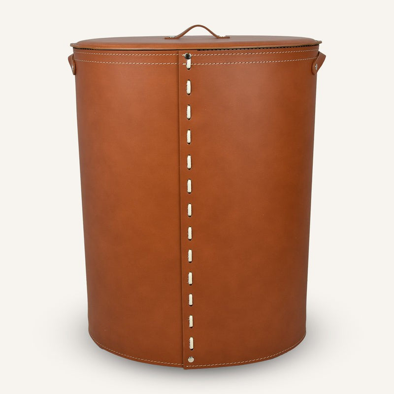 Oval leather Laundry Hamper RICKY