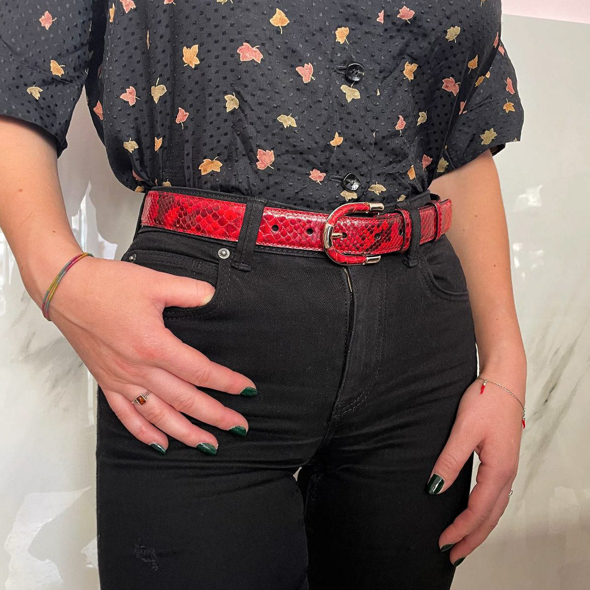 Cintura Donna in vera pelle di Pitone Rosso Personalizzabile