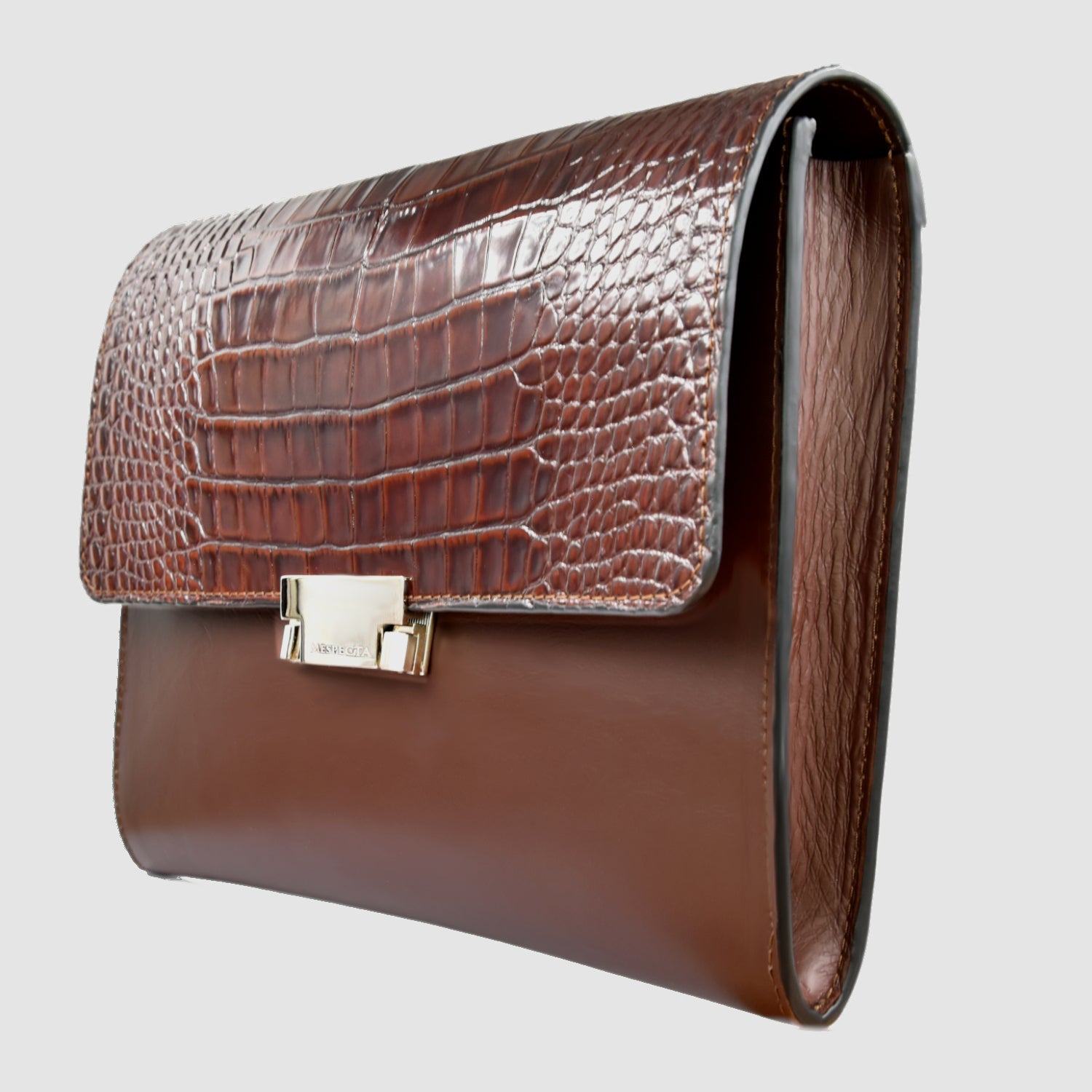 Pochette Clutch mod "Agostino" borsa in vera pelle di coccodrillo - Personalizzabile con iniziali - Marrone
