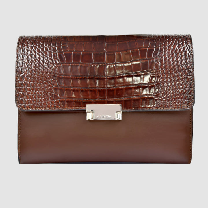 Pochette Clutch mod "Agostino" borsa in vera pelle di coccodrillo - Personalizzabile con iniziali - Marrone