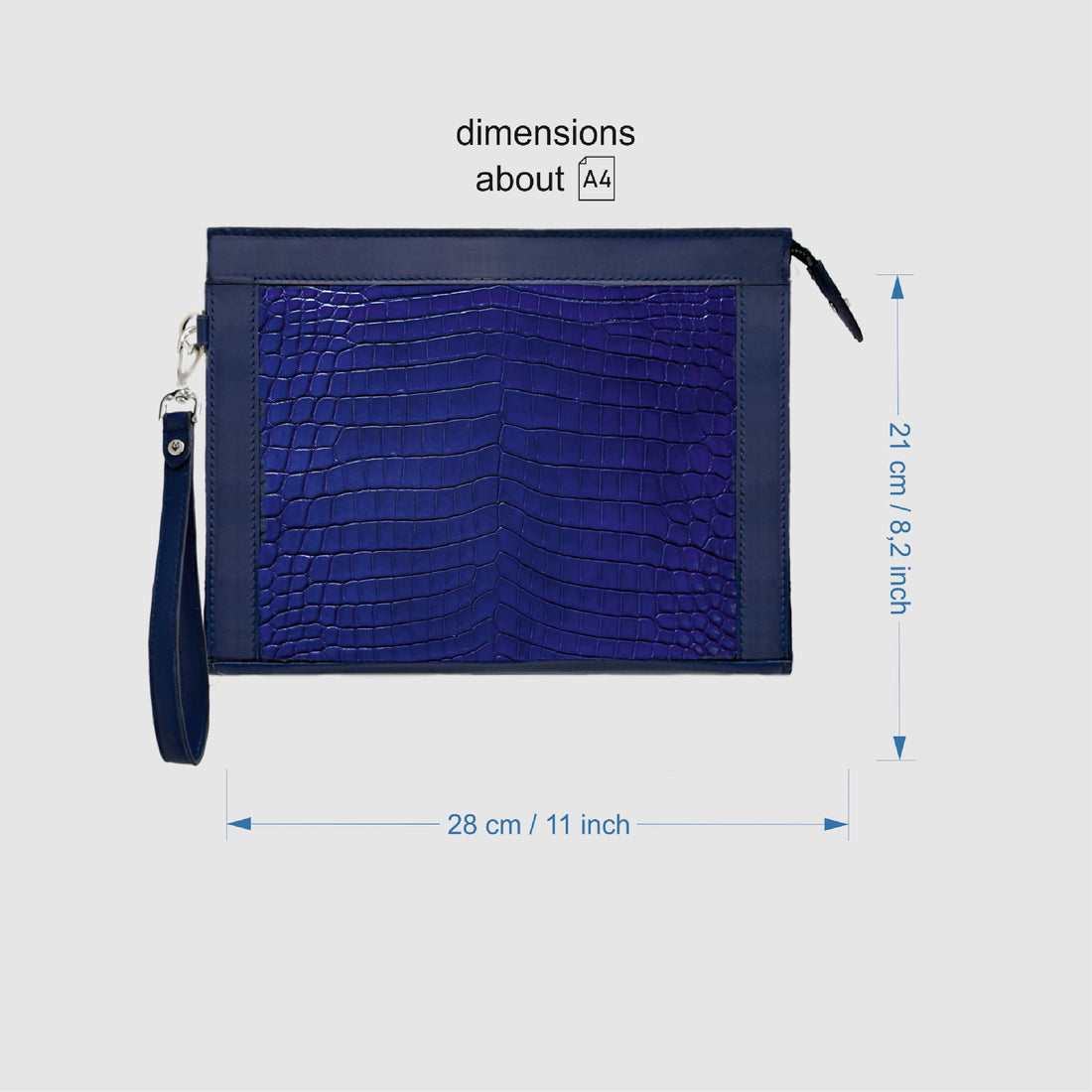 Pochette clutch borsello Uomo in vera pelle di Coccodrillo Personalizzabile con iniziali - Blu zaffiro