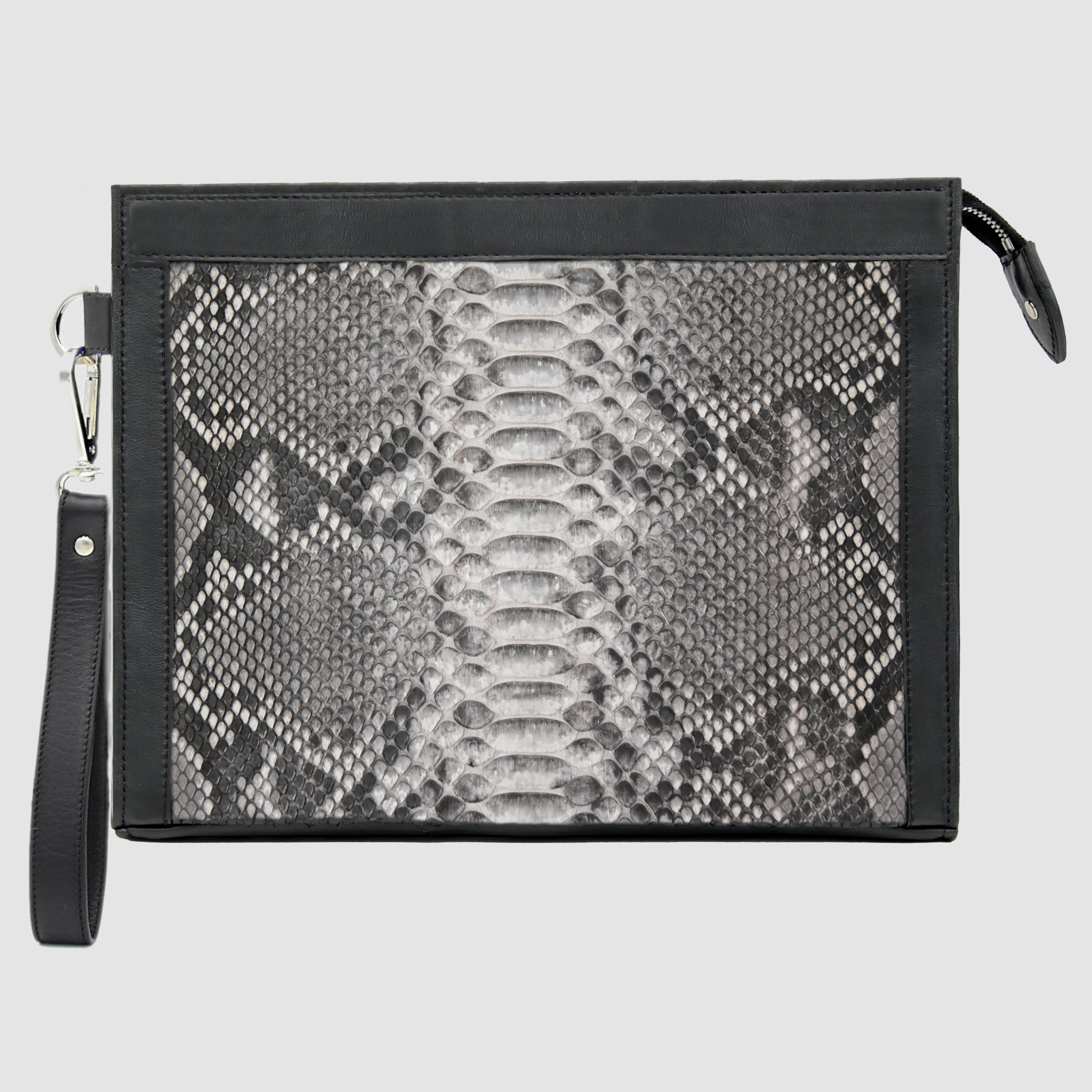 Pochette borsello mod. Conquistatore uomo Personalizzabile in vera pelle di Pitone Bianco e Nero