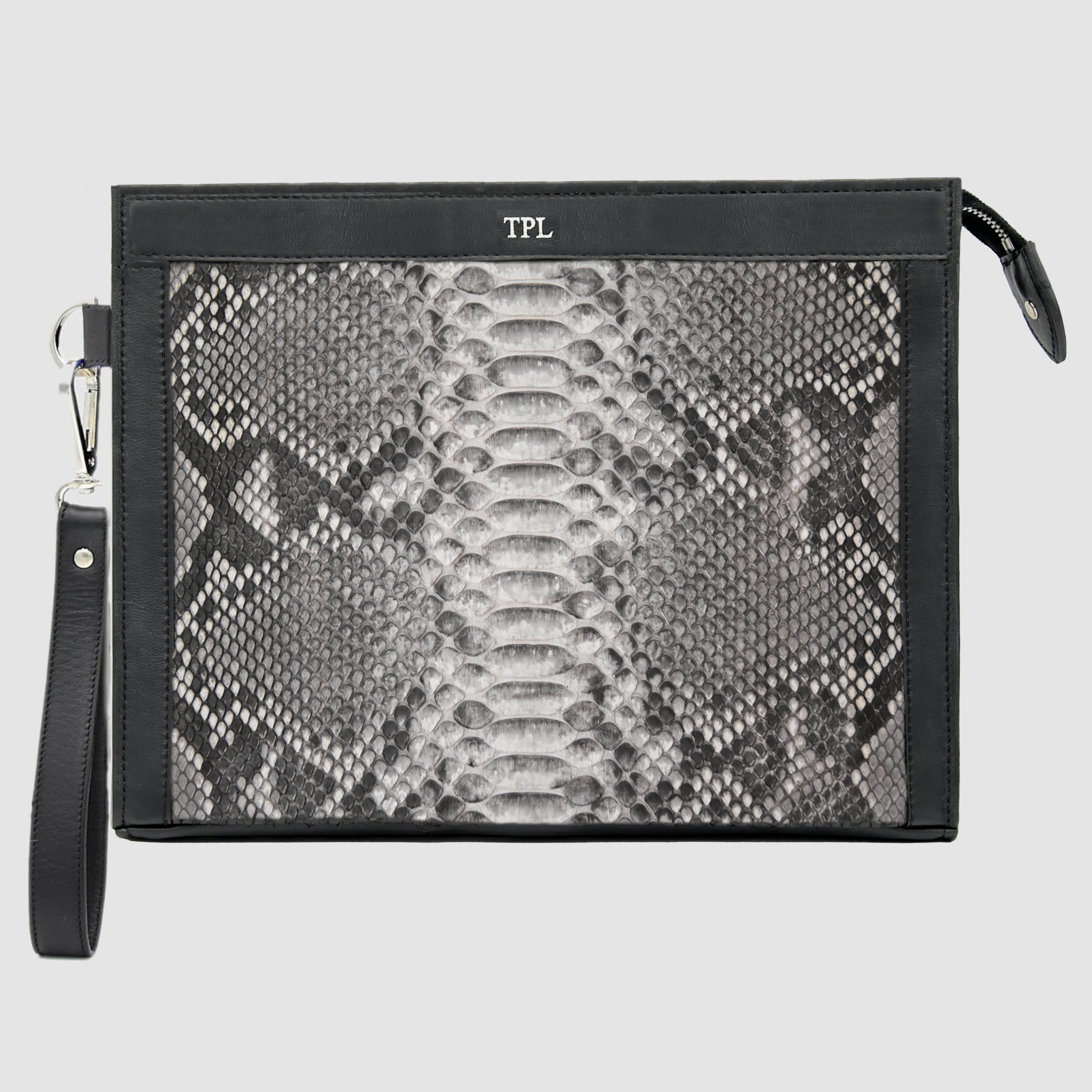 Pochette borsello mod. Conquistatore uomo Personalizzabile in vera pelle di Pitone Bianco e Nero