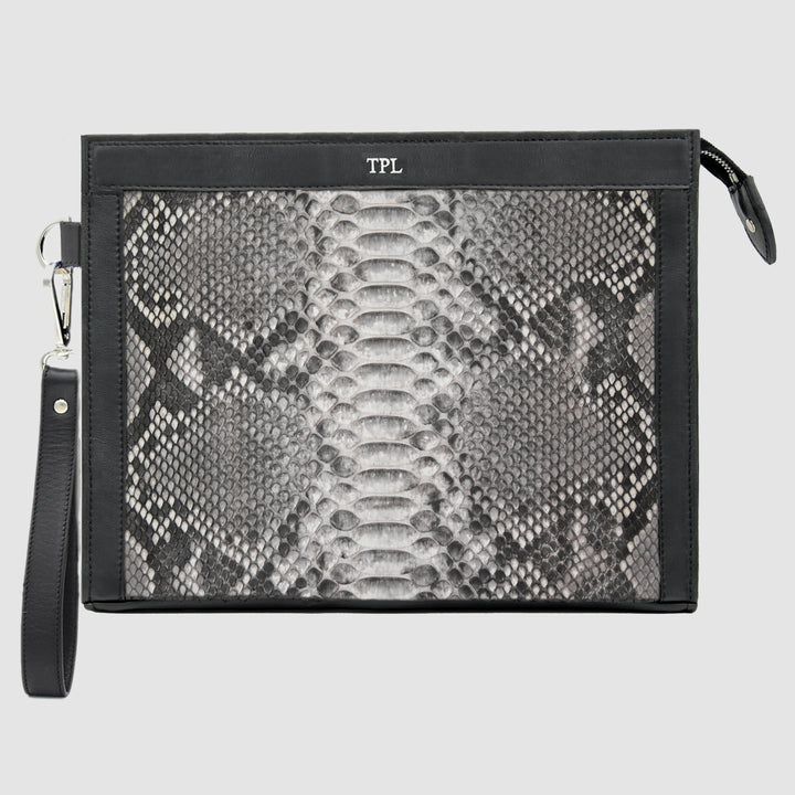 Pochette borsello mod. Conquistatore uomo Personalizzabile in vera pelle di Pitone Bianco e Nero