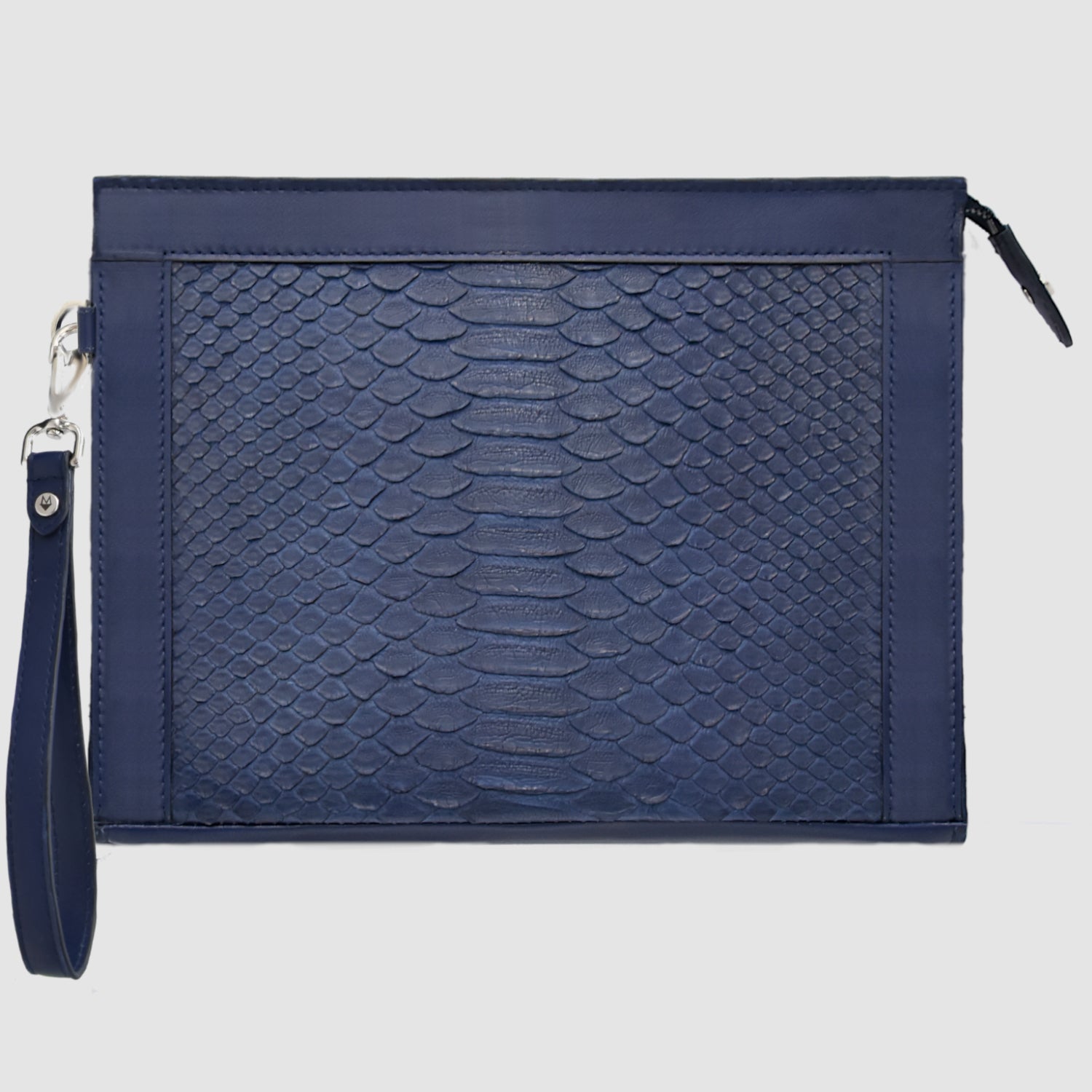 Pochette clutch mod. "Conquistatore" borsello Uomo in vera pelle di Pitone Personalizzabile con iniziali - Blu scuro
