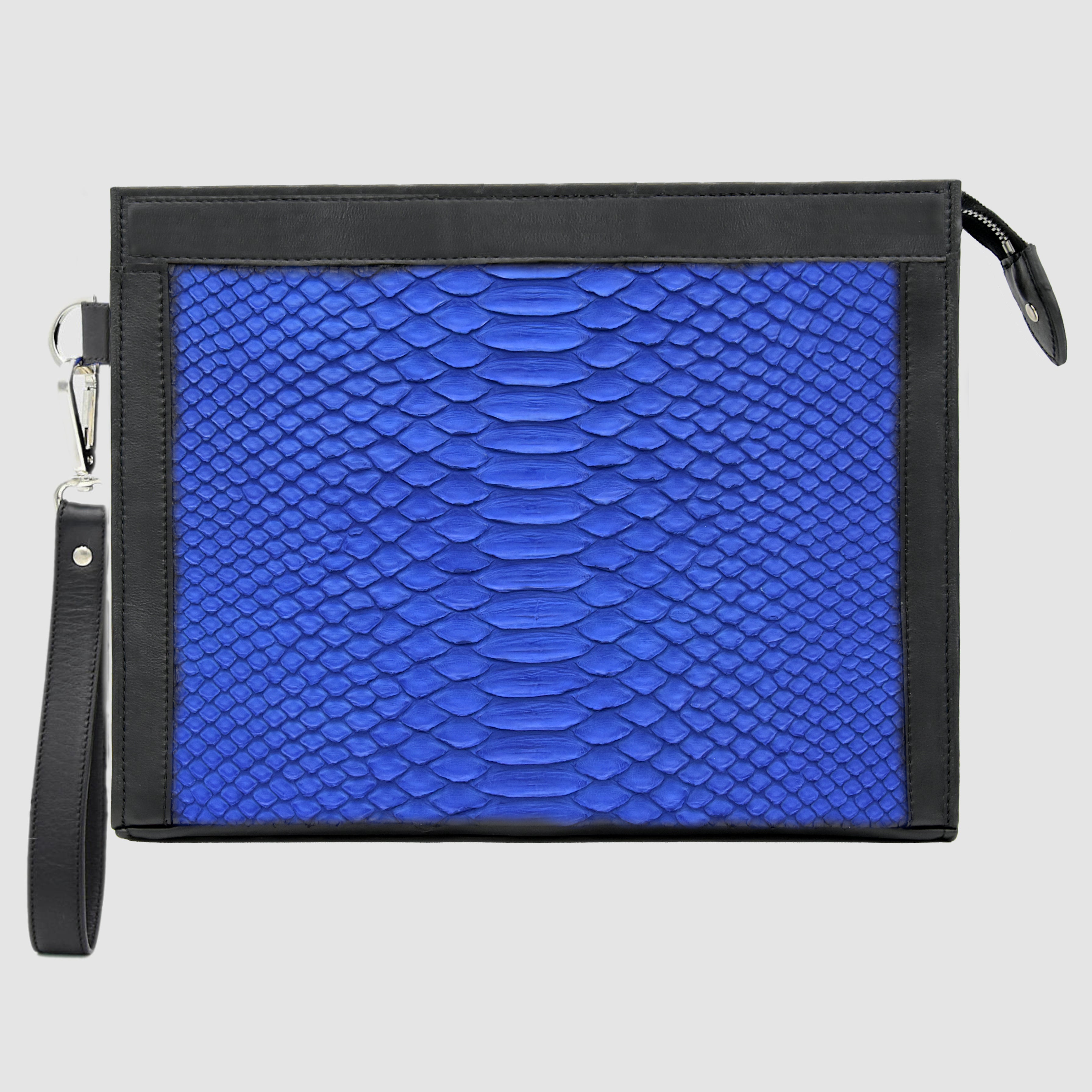 Pochette borsa mod. "Conquistatore" Uomo Personalizzabile in vera pelle di Pitone Blu Royal
